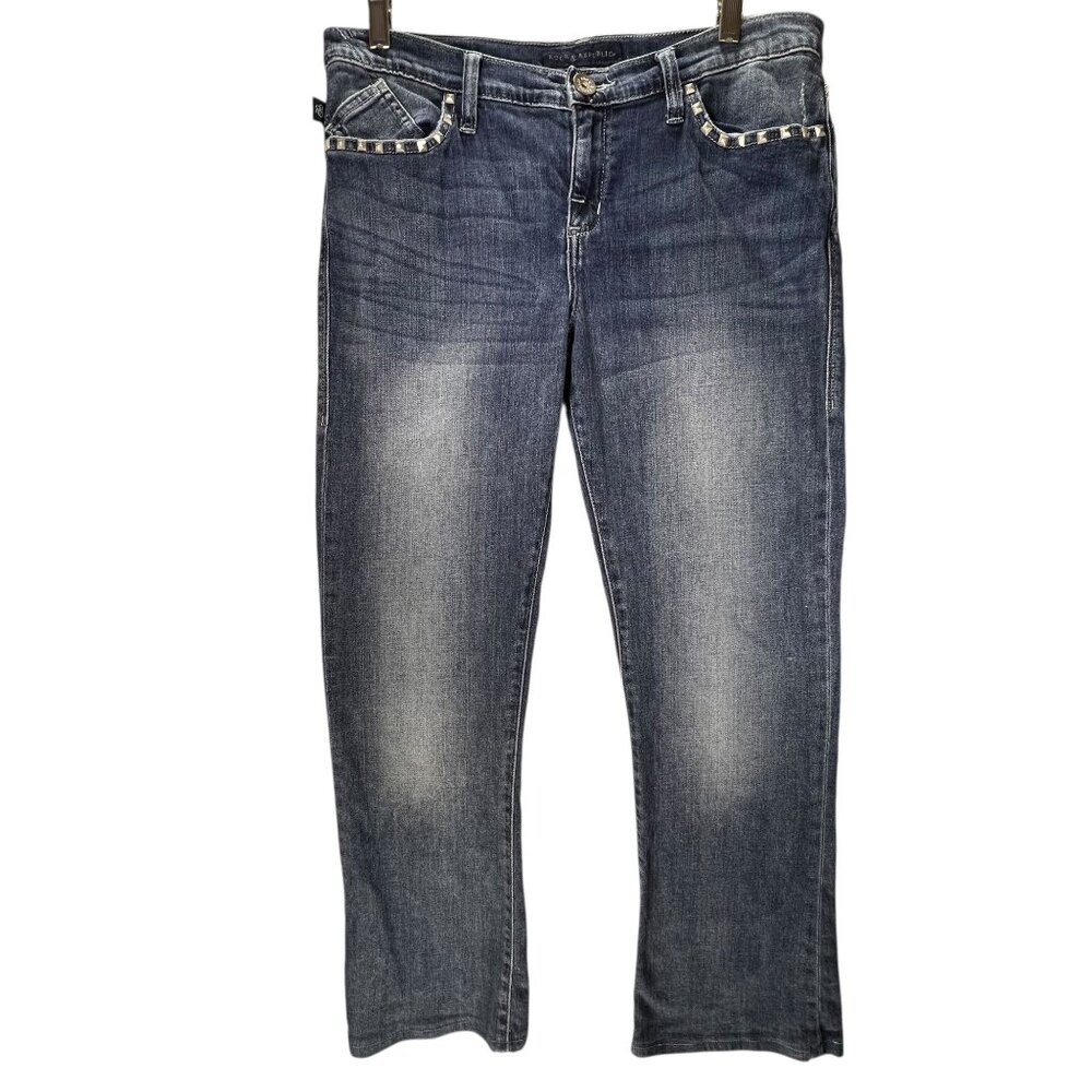 Rock & Republic Kasandra Studded Bootcut Jeans 12M Womens Denim Medium Wash - Picture 3 of 13